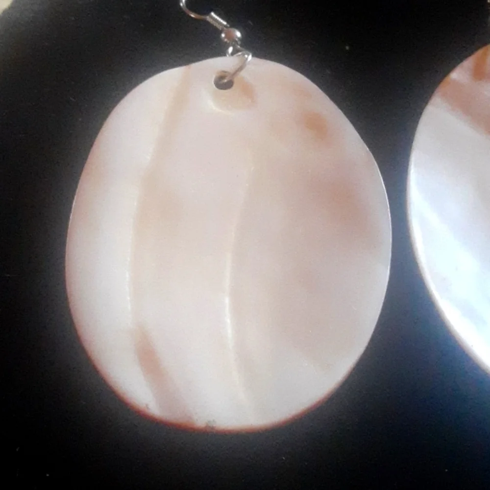 Large Pink Shell Dangle Earrings with Smooth Glossy Finish